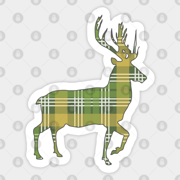 Green, Yellow and White Tartan Scottish Stag Silhouette Sticker by MacPean